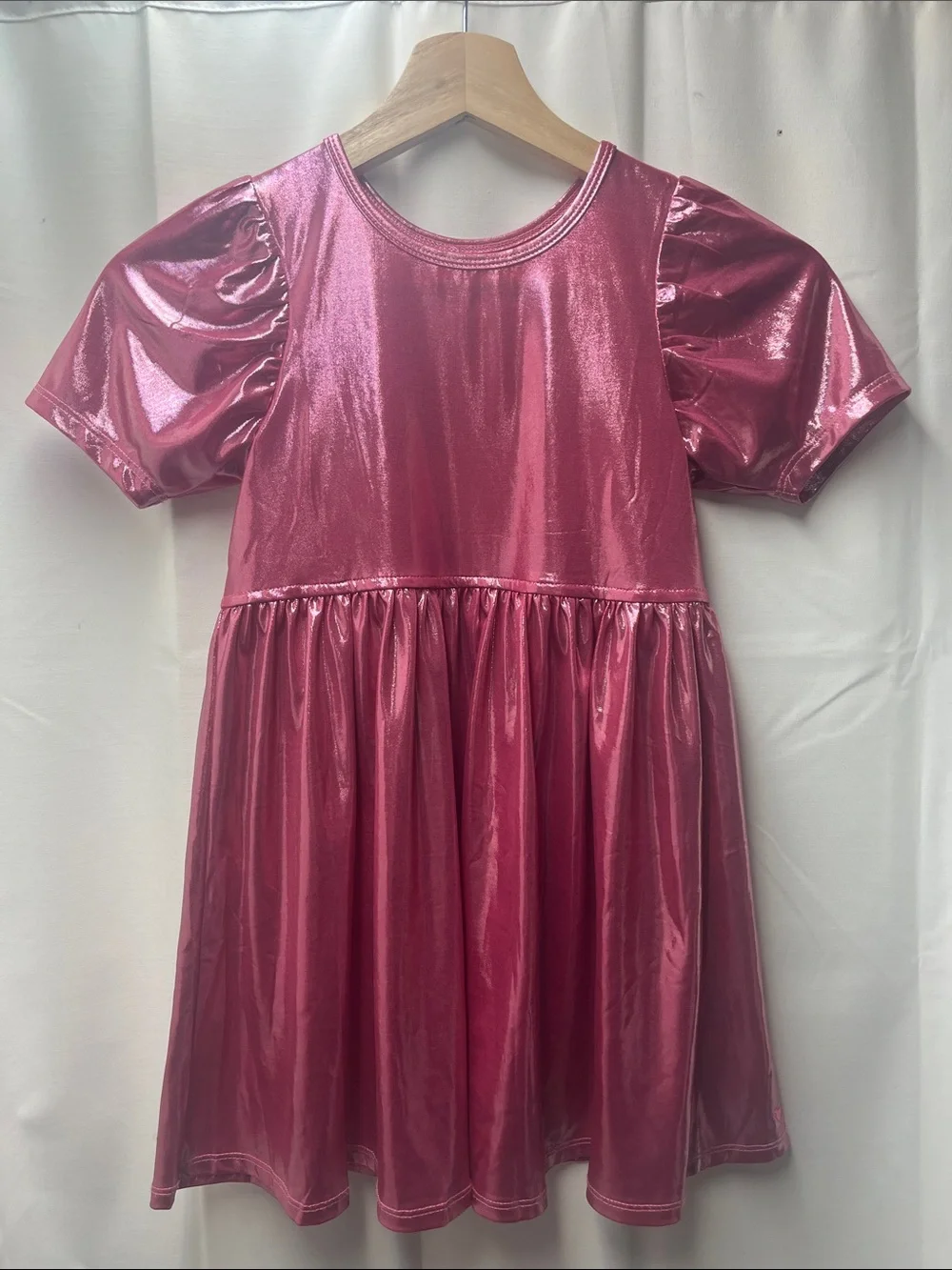 Pink Chicken Metallic Pink Shimmer Lame Steph Dress- Size 7Y - Picture 2 of 5